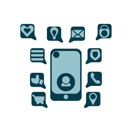 vector illustration of blue internet media and icons, great for social media internet icons and technology company promotions.のイラスト素材