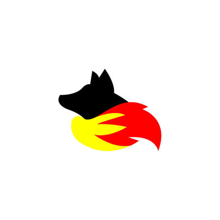 Vector illustration of a black wolf with a yellow and red tail extinguishes the spirit, great for animal and iconsのイラスト素材