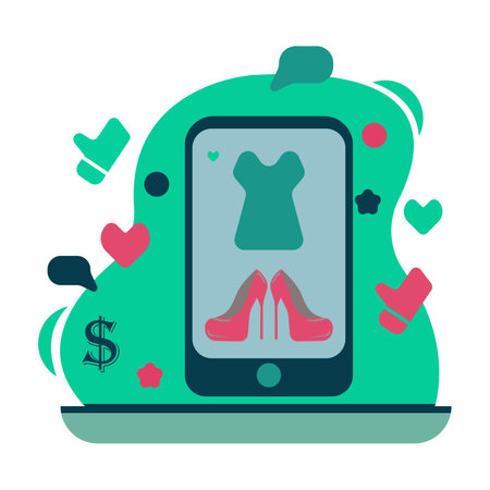vector illustration of online shop flet, cell phones, clothes, shoes and others, great for selling online.のイラスト素材