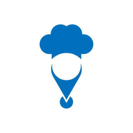 vector illustration of location marker and blue chef hat, great for restaurant icon and logo on digital technologyのイラスト素材