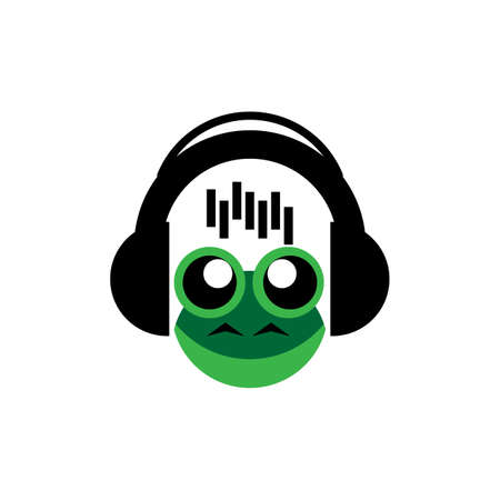 Vector illustration of music head with green frog face, great for music logos and icons, music players, voice listenersのイラスト素材