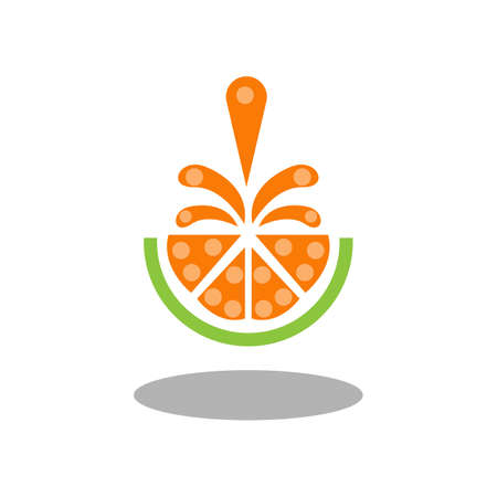 vector illustration of orange slices, orange juice splattering upwards, great for fruit shop icons and logos, fruit drinks, fruit juices.のイラスト素材