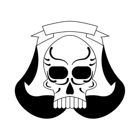 Skull head vector illustration with black mouth fangs, great for icons of courage, strength and fortitudeのイラスト素材
