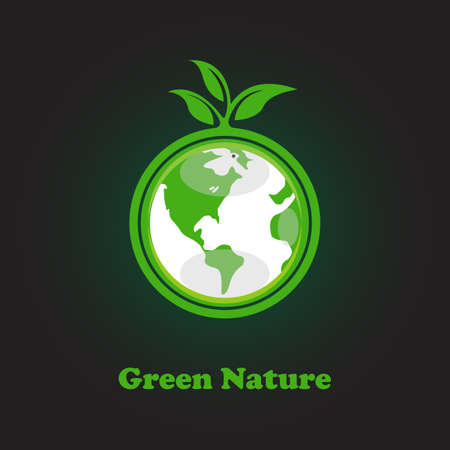 green plant roots circle the globe icon for nature conservation, protecting the planet, caring for nature, environmental sustainability campaign. vector concept flat abstract designのイラスト素材