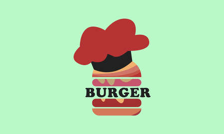 burger and chef hat, great for fast food logo icon. vector concept flat abstract design.のイラスト素材