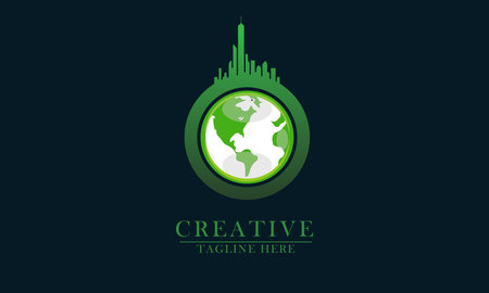 world map globe and building icon logo. Abstract illustration vector design.のイラスト素材