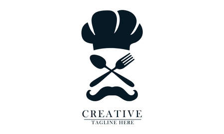 cross fork and spoon thick mustache chef hat suitable for restaurant decoration logo iconのイラスト素材