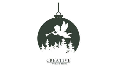 little angel flying over the fir tree, perfect for christmas and new year logo icon vector abstract designのイラスト素材