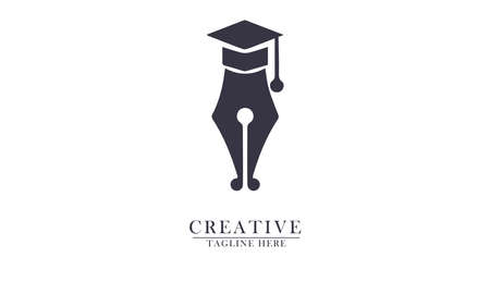 art pen with college hat suitable for art education logo icon simple abstract designのイラスト素材