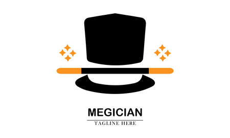 magic long hat with magic wand and four stars on top, great for magic icon logoのイラスト素材