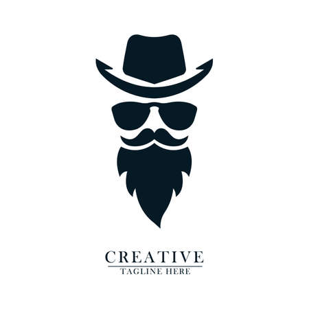 bearded cowboys bespectacled and mustachioed bold logo icon illustration abstract flat vector designのイラスト素材