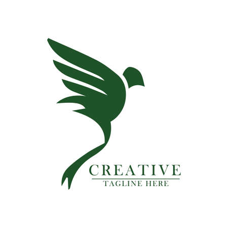 bird green icon logo simple and elegant, abstract vector flat designのイラスト素材