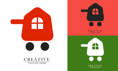 Eleman home or store and shopping cart icon logo, suitable for internet online stores. abstract vector flat designのイラスト素材