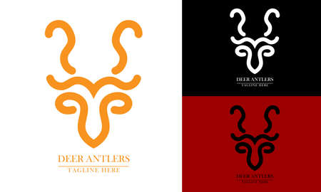 deer facial outline and forked horn element icon logo. suitable for company chat cafe restaurant. vector flat abstract designのイラスト素材