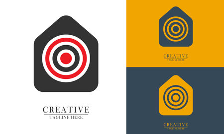 house and circle board target element icon logo. match the direction and target looking for a place to stay. vector abstract flat design.のイラスト素材