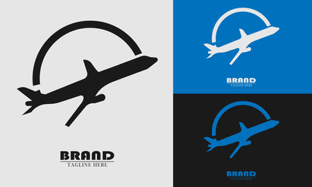 simple plane in half circle logo icon element. good for holiday travel agents. simple flat vector design.のイラスト素材