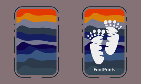colorful wave background and two footprints illustration. vector flat design abstract editable...