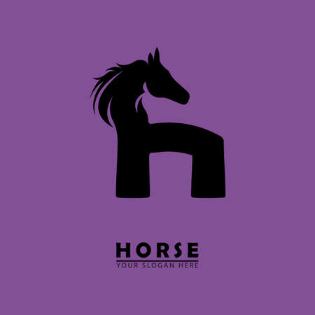 horse head and letter h logo icon. flat vector abstract design.のイラスト素材