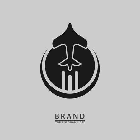 moon airplane for tourism logo icon. simple elegant vector flat design.のイラスト素材