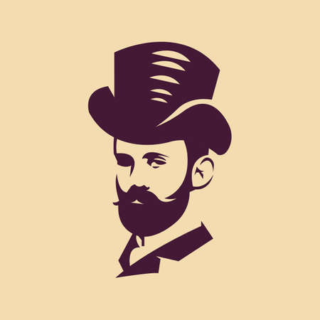 face of a bearded man in a cowboy hat icon logo. simple flat vector illustration.のイラスト素材