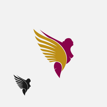 combination of wings and woman logo icon. vector flat abstract design.