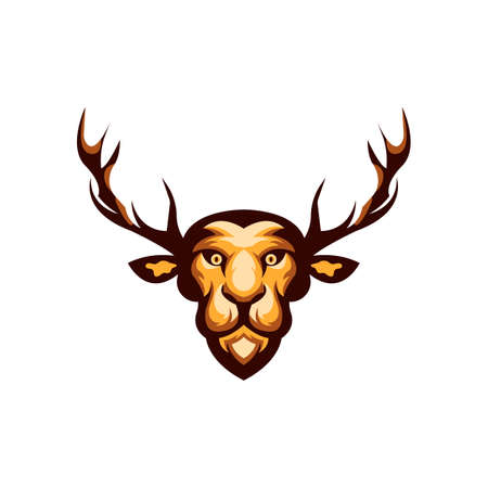 face of lion with horns deer creepy logo icon. simple flat vector illustration.のイラスト素材
