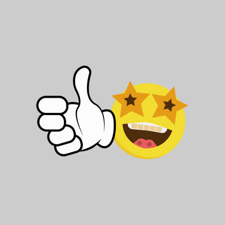 happy and thumbs up emoticon vector illustration. simple flat for logo icon.のイラスト素材