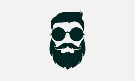 man hairstyle vector glasses and long beard for haircut logo. flat simple design.のイラスト素材