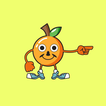 orange fruit character pointing cute vector logo icon, good for health, children's food intake, nutrition, children's book drawing.のイラスト素材