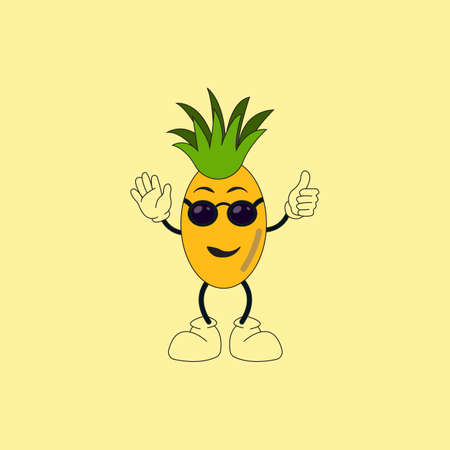 pineapple fruit character with cute glasses cute vector logo icon, good for health, children's food intake, nutrition, children's book pictures.のイラスト素材