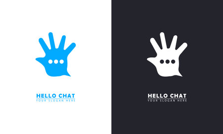 abstract open hand chat vector logo icon. open hand graphic logo vector chat combination, simple flat elegant style. great for branding, internet chat, web design and communication technology.の写真素材