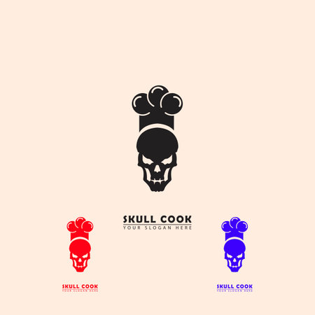 abstract vector skull chef logo icon. vector graphics of skull head chef hat combination, simple elegant flat style.のイラスト素材