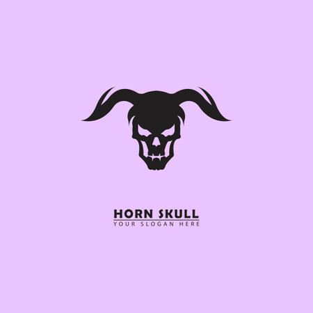 abstract horned skull vector logo icon. vector graphics of horned skull in simple elegant flat illustration style.のイラスト素材