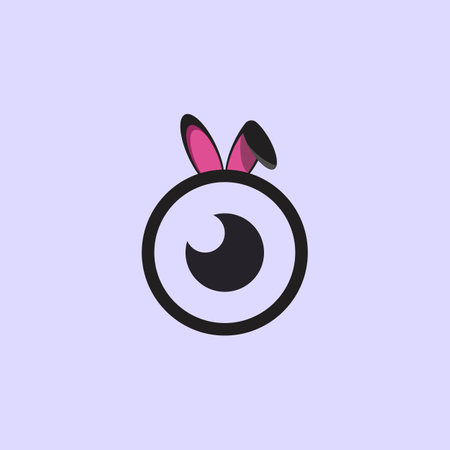 vector camera rabbit logo icon. vector graphics of cute bunny ears camera eye combination, simple elegant flat cartoon style.のイラスト素材