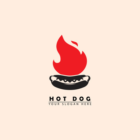 vector hot dog logo icon. vector graphics of hot dog combination of smoldering fire, simple elegant flat style.のイラスト素材
