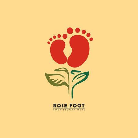 vector rose feet logo icon. vector graphics of rose flower stalk combination footprints, simple elegant flat style.のイラスト素材