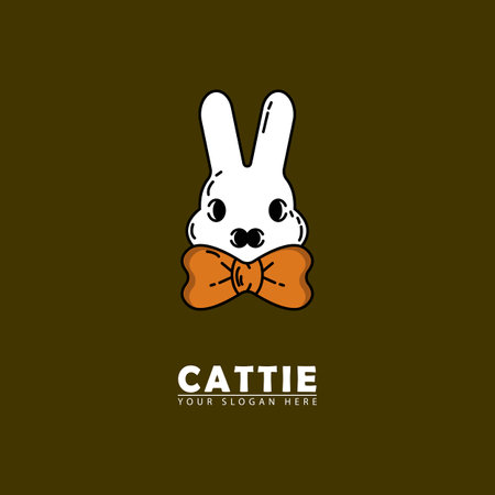 bunny head tie mascot logo vector icon. vector illustration of bunny head combination bow tie, simple flat design. great for professional and nature pet business etc.のイラスト素材