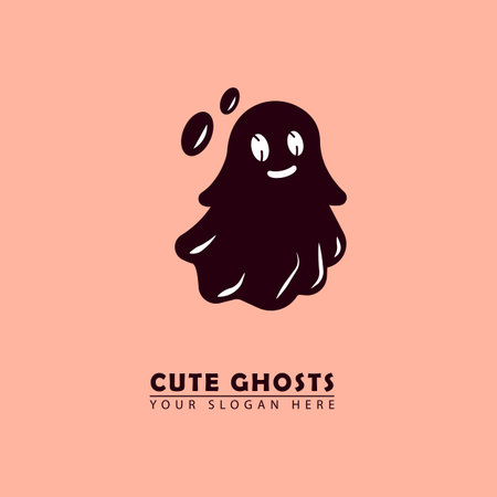 black cute ghost flying mascot logo vector icon. vector illustration of cute black ghost flying cartoon design, great for halloween day and entertainment industry.のイラスト素材