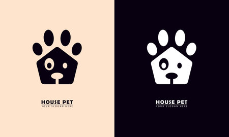 pet dog house simple design logo icon. vector illustration of pet dog house, simple flat design two color choices. great for pets, education etc.のイラスト素材