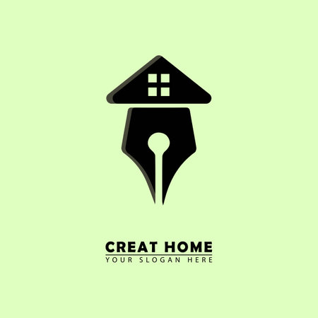 creative house silhouette icon logo. pen and house combination. simple and clean dress designs suitable for creative homes, studios, painters, etc.のイラスト素材