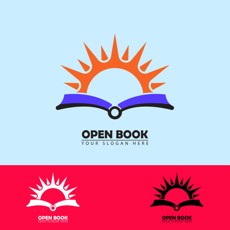 sun book logo icon vector. Abstract sun combination book vector, in a simple elegant flat illustration style. good for student, college, study, bookstore, learn, etc.のイラスト素材