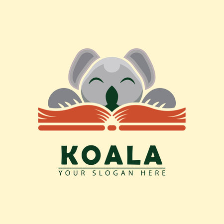 koala vector reading book logo icon. Abstract vector graphic education koala reading book logo icon. simple elegant flat illustration style. good for animals, learning, library, etc.のイラスト素材