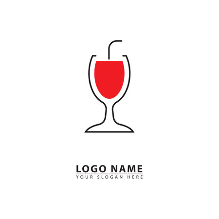 vector red drink glass logo icon. Abstract graphic flat illustration style.のイラスト素材