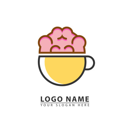 coffee cup and brain combination vector logo icon. Abstract vector graphics simple elegant flat illustration style.のイラスト素材