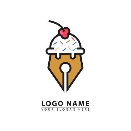 combination of ice cream and pen vector logo icon. Abstract vector graphics simple elegant flat illustration style.のイラスト素材