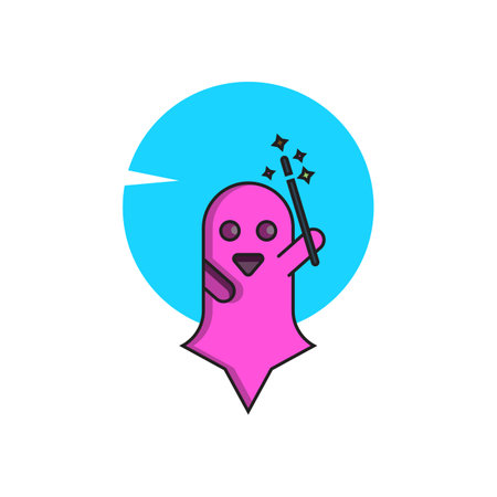 ghost pink witch flat vector logo icon. Abstract vector graphics simple elegant flat illustration style.のイラスト素材