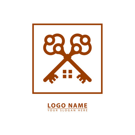 Two house keys logo icon vector. Abstract graphic in simple flat illustration style.のイラスト素材