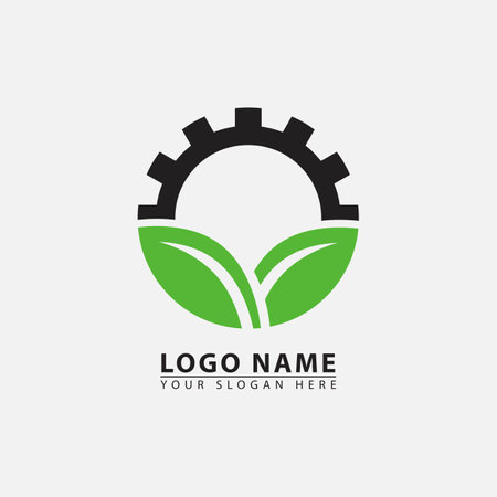 modern nature gear industry logo icon. Abstract vector graphic in a simple elegant flat illustration style.のイラスト素材