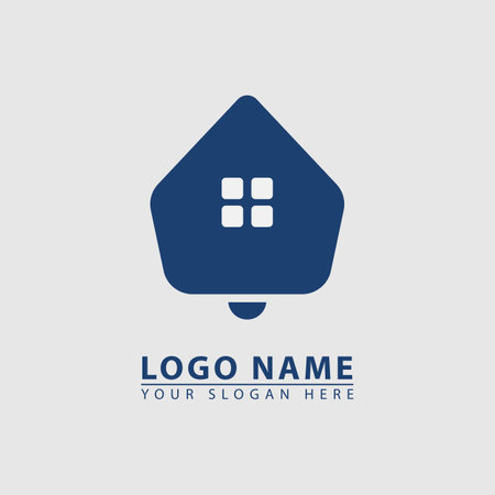 modern house bell logo icon. Abstract vector graphics simple elegant flat illustration style.のイラスト素材