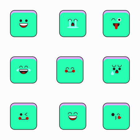 Rectangular emoticons icon set. Emoji faces collection. Emoji flat style. Happy and sad square emoji.のイラスト素材